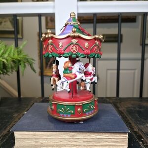 Animated Musical Christmas Carousel Figurine 7" Santa Nutcracker Decor Toy